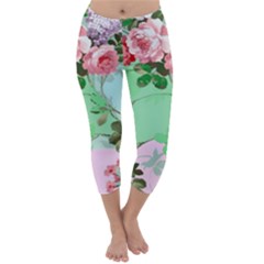 Shabby Chic Floral  Capri Winter Leggings 