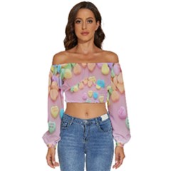 Valentine Day Heart Capsule Long Sleeve Crinkled Weave Crop Top