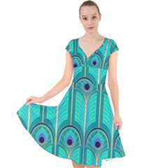 Gradient Art Deco Pattern Design Cap Sleeve Front Wrap Midi Dress by artworkshop