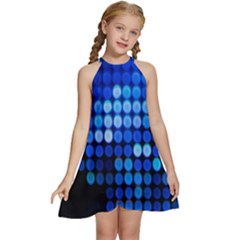 Pattern Blue Logo Kids  Halter Collar Waist Tie Chiffon Dress