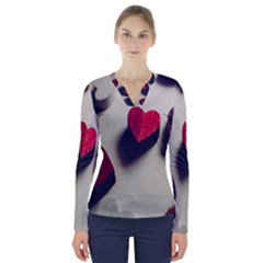 Valentine Day Heart 3d V-neck Long Sleeve Top by artworkshop