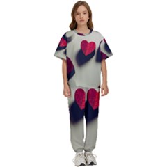 Valentine Day Heart 3d Kids  Tee And Pants Sports Set