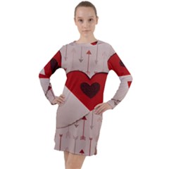 Valentine Day Heart Love Logo Long Sleeve Hoodie Dress