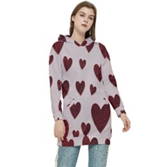 Valentine Day Heart Love Pattern Women s Long Oversized Pullover Hoodie