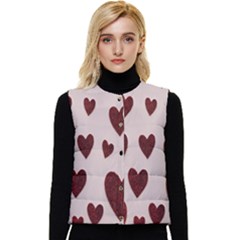 Valentine Day Heart Love Pattern Women s Short Button Up Puffer Vest by artworkshop