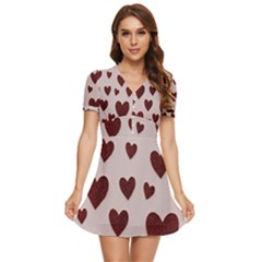 Valentine Day Heart Love Pattern V-neck High Waist Chiffon Mini Dress by artworkshop