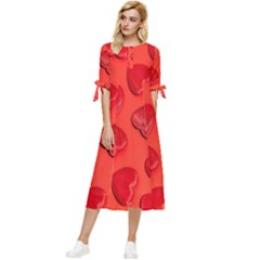 Valentine Day Heart Pattern  Bow Sleeve Chiffon Midi Dress by artworkshop