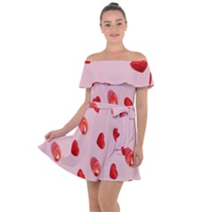 Valentine Day Heart Pattern Off Shoulder Velour Dress by artworkshop