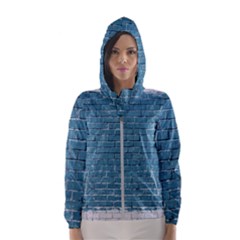 White And Blue Brick Wall Women s Hooded Windbreaker