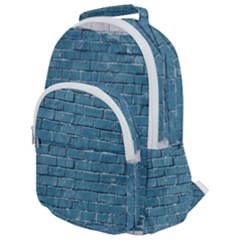 White And Blue Brick Wall Rounded Multi Pocket Backpack by artworkshop