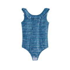 White And Blue Brick Wall Kids  Frill Swimsuit by artworkshop