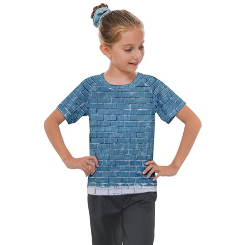 White And Blue Brick Wall Kids  Mesh Piece Tee by artworkshop