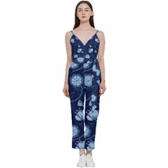 Flower V-neck Spaghetti Strap Tie Front Jumpsuit by zappwaits