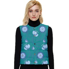 Floral-seamless-pattern Women s Short Button Up Puffer Vest