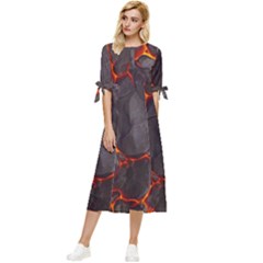 Lava Volcanic Rock Texture Bow Sleeve Chiffon Midi Dress by artworkshop