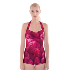 Raspberries Boyleg Halter Swimsuit  by artworkshop