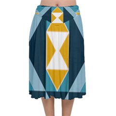 Abstract Pattern T- Shirt Hourglass Pattern  Sunburst Tones Abstract  Blue And Gold  Soft Furnishing Velvet Flared Midi Skirt by maxcute