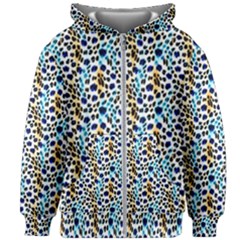 Blue Beige Leopard Kids  Zipper Hoodie Without Drawstring by DinkovaArt