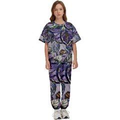 Dark Leaves Kids  Tee And Pants Sports Set by DinkovaArt