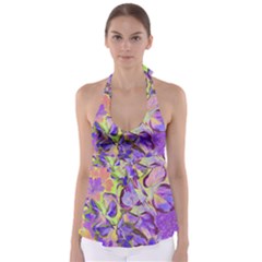 Purple Leaves Babydoll Tankini Top by DinkovaArt