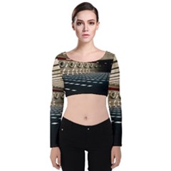 Dark Tunnels Within A Tunnel Velvet Long Sleeve Crop Top by artworkshop