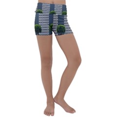 Exterior-building-pattern Kids  Lightweight Velour Yoga Shorts by artworkshop