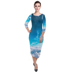 Landscape Sky Clouds Hd Wallpaper Quarter Sleeve Midi Velour Bodycon Dress by artworkshop