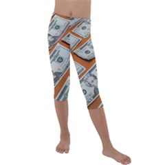 Money Pattern Kids  Lightweight Velour Capri Leggings  by artworkshop