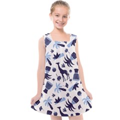 Cute Safari Animals Blue Giraffe Kids  Cross Back Dress by Stikle