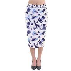 Cute Safari Animals Blue Giraffe Velvet Midi Pencil Skirt by Stikle