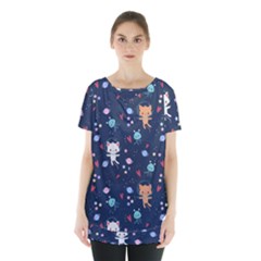 Cute-astronaut-cat-with-star-galaxy-elements-seamless-pattern Skirt Hem Sports Top by Vaneshart