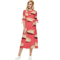 Stackable Chips In Lines Bow Sleeve Chiffon Midi Dress by artworkshop