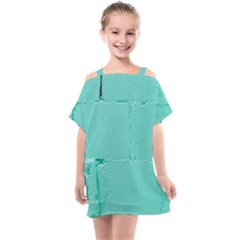 Teal Brick Texture Kids  One Piece Chiffon Dress by artworkshop