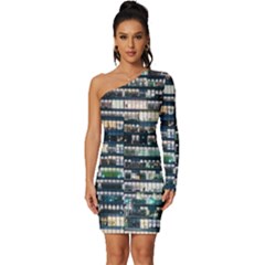 Texture Pattern Long Sleeve One Shoulder Mini Dress by artworkshop