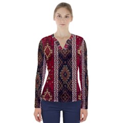 Uzbek Pattern In Temple V-neck Long Sleeve Top by artworkshop