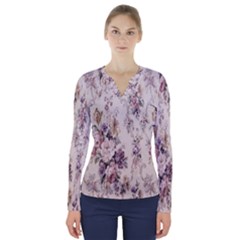 Vintage Floral Pattern V-neck Long Sleeve Top by artworkshop