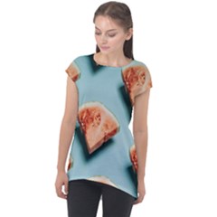 Watermelon Against Blue Surface Pattern Cap Sleeve High Low Top by artworkshop