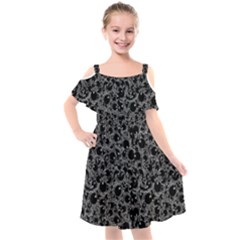 Black And Alien Drawing Motif Pattern Kids  Cut Out Shoulders Chiffon Dress by dflcprintsclothing