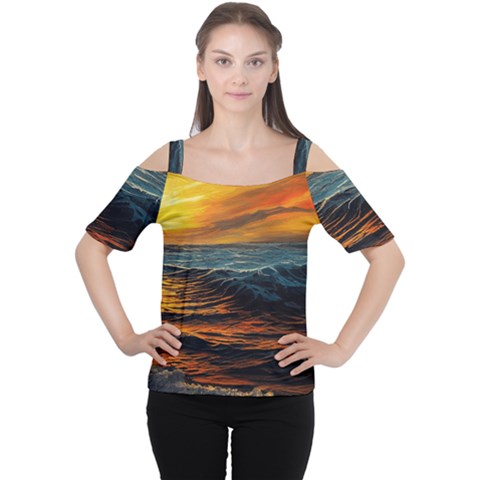 Ocean Sunset Sea Ocean Sunset Cutout Shoulder Tee by Ravend