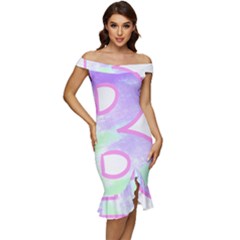 Abstract T- Shirt Cool Abstract Pattern Design 2 Off Shoulder Ruffle Split Hem Bodycon Dress