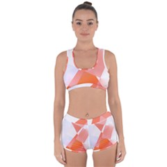 Abstract T- Shirt Peach Geometric Chess Colorful Pattern T- Shirt Racerback Boyleg Bikini Set