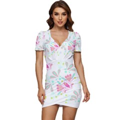 Batik T- Shirt Batik Floral Pattern T- Shirt Low Cut Cap Sleeve Mini Dress