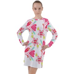 Batik T- Shirt Batik Flower Pattern 7 Long Sleeve Hoodie Dress