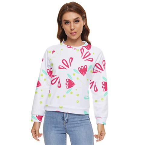 Batik T- Shirt Batik Flower Pattern T- Shirt Women s Long Sleeve Raglan Tee by maxcute