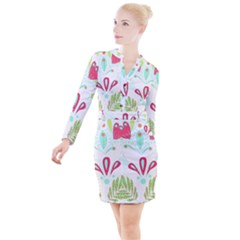 Batik T- Shirt Batik Flowers  Pattern T- Shirt Button Long Sleeve Dress by maxcute