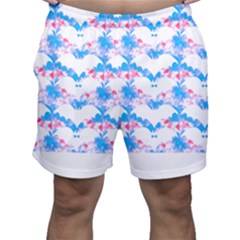 Bats Pattern T- Shirt White Bats And Bows Blue Pink T- Shirt Men s Shorts