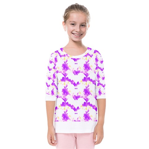 Bats Pattern T- Shirt White Bats And Bows Pink Yellow T- Shirt Kids  Quarter Sleeve Raglan Tee by maxcute