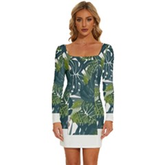 Botanical T- Shirt Botanical Majestic Unloading T- Shirt Long Sleeve Square Neck Bodycon Velour Dress