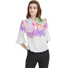 Butterflies T- Shirt Kaleidoscope Of Butterflies T- Shirt Loose Horn Sleeve Chiffon Blouse