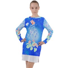 Butterflies T- Shirt Serenity Blue Floral Design With Butterflies T- Shirt Long Sleeve Hoodie Dress by maxcute